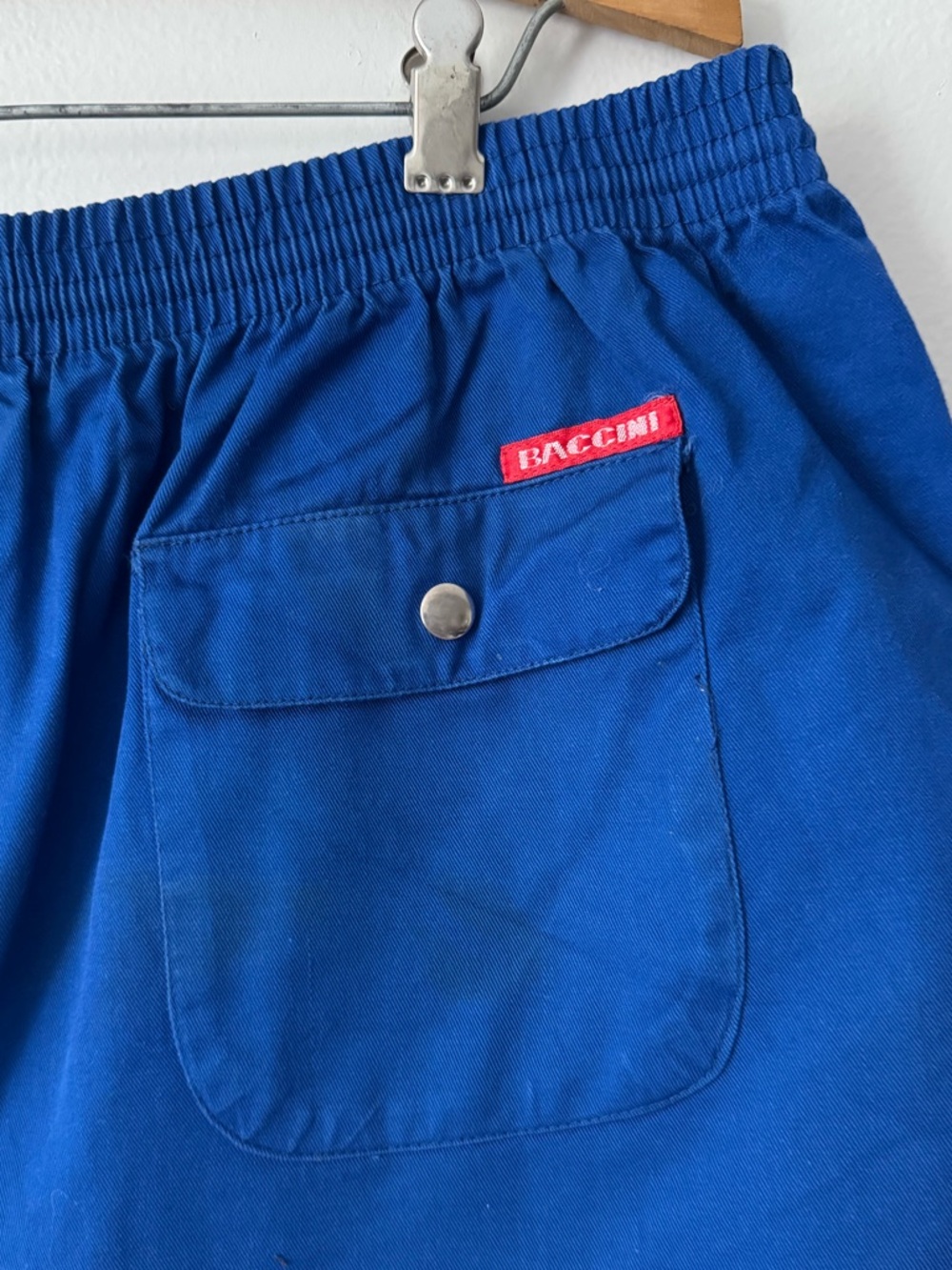 Vintage 80s/ 90s Blue Cotton Track Shorts with Silver Side Snap Detail - Picture 5 of 6